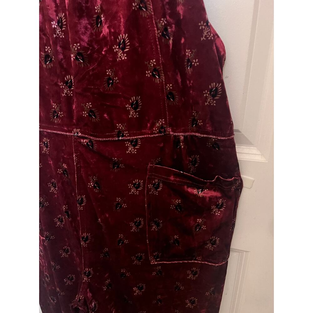 Natural Life boho Wide Leg Floral Velvet Dakota Tie Overall XL Burgundy Hippie - Picture 8 of 10